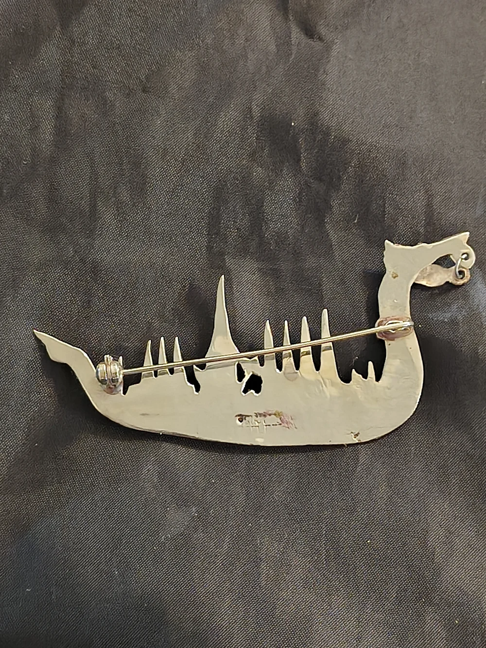 Vintage Siam Sterling Silver Thai Royal Dragon Boat Enamel Brooch Pin